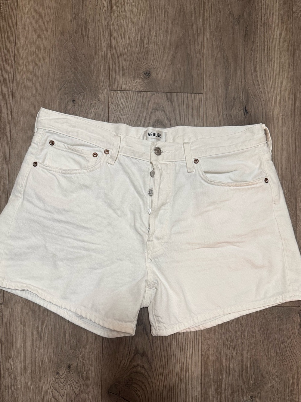 Agolde White High-Rise Button-Fly Jean Shorts